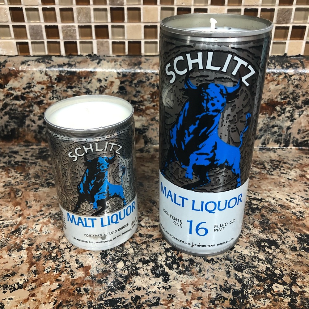 Vintage Schlitz beer can candles malt liquor handmade.